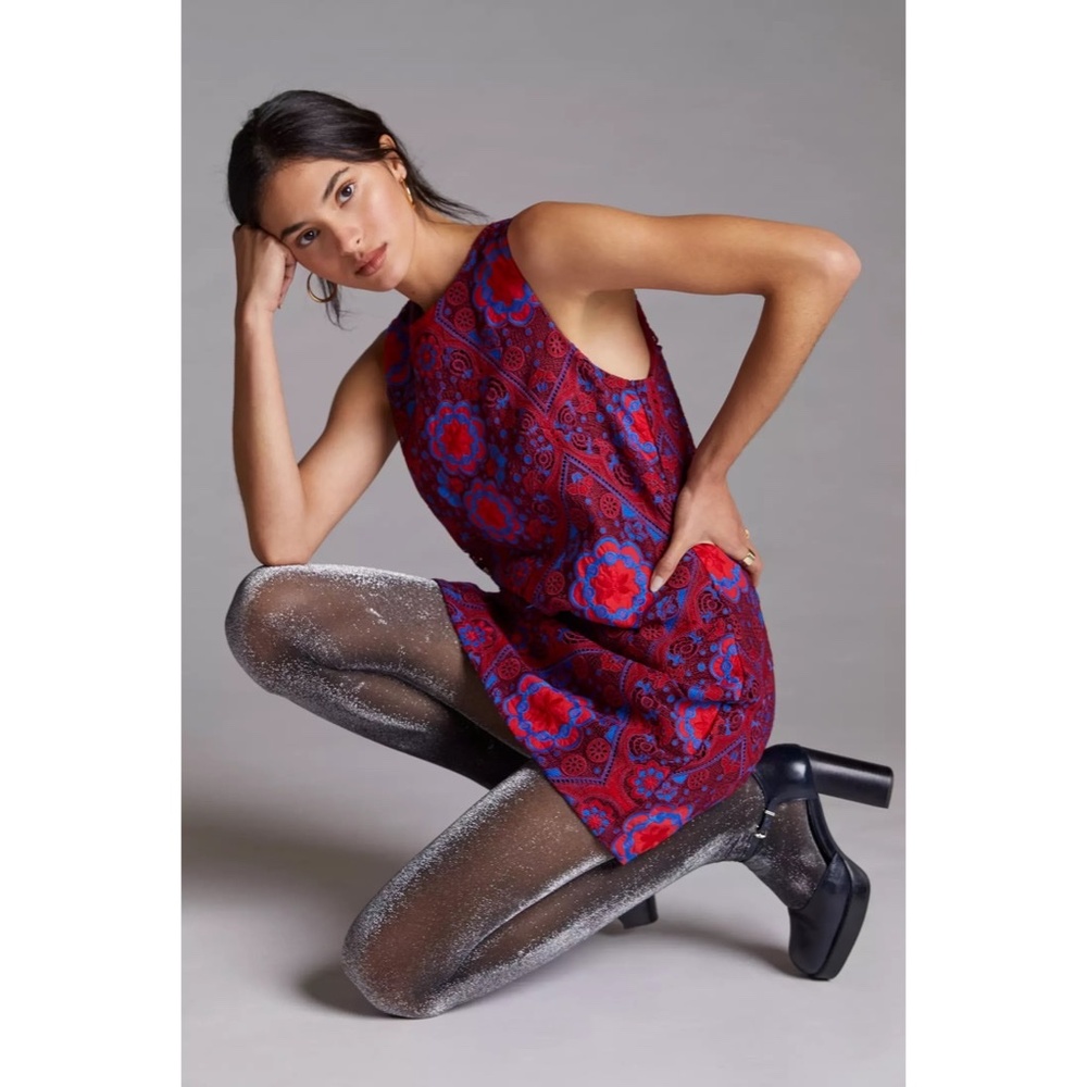 Anthropologie Eva Franco Eyelet Mini Shift Dress Embroidered Lace Size 0